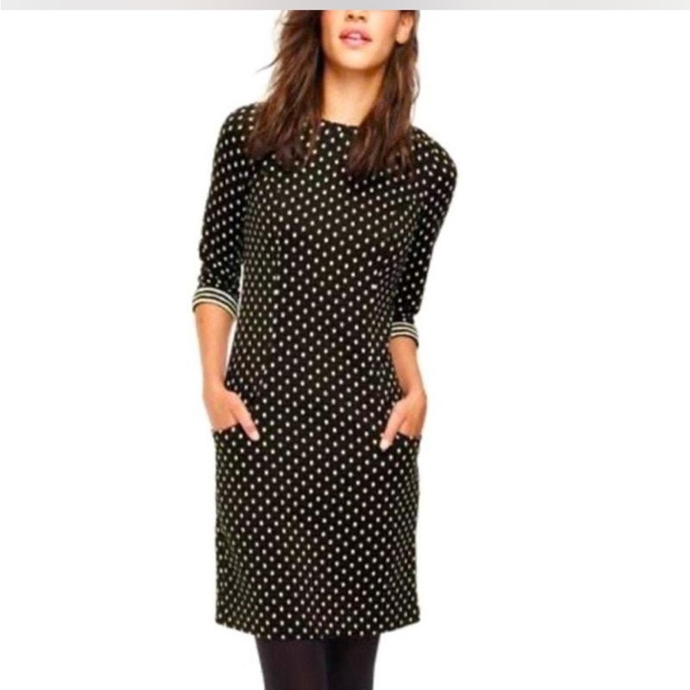 Boden Dress in Black and Tan Polka Dot Long Sleeve Size 8 L Cotton blend